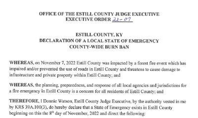 Wildfire leads to emergency declaration in Estill County