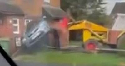 "Got it all on film. F****** D***head": Footage captures moment man smashes JCB digger into a house