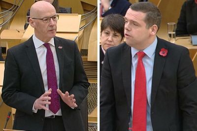 John Swinney reacts as Douglas Ross calls for Humza Yousaf to be sacked at FMQs