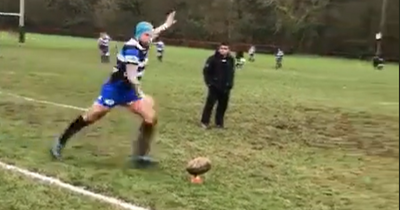 'Worst rugby conversion ever' leaves Welsh player's team-mates in stitches as 1.5m watch