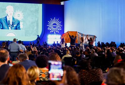 Protest takes place during U.S. President Biden's COP27 speech