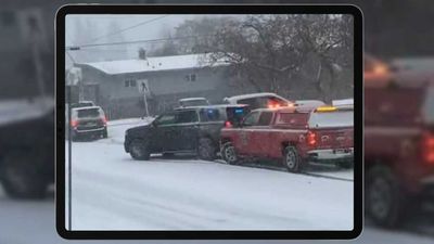 See Police, Fire Vehicles Crash In Slow Motion On Slick Road In Canada