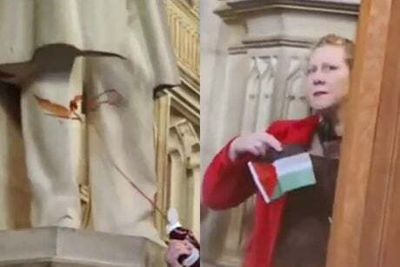 Palestine protesters spray ketchup over statue in Houses of Parliament