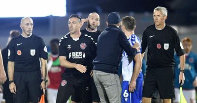 Bristol Rovers coach reacts with confusion to Joey Barton's red card after late Fleetwood drama