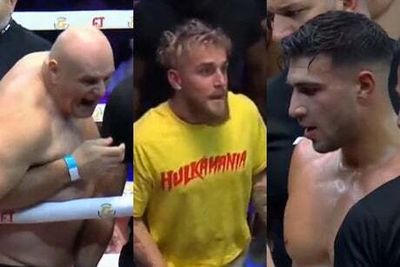 Topless John Fury confronts Jake Paul after heckling son Tommy