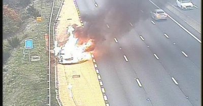 Pictures show extent of large car fire on M1 which partially closed motorway