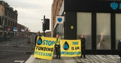 Extinction Rebellion activists smash windows at Glasgow Barclays offices