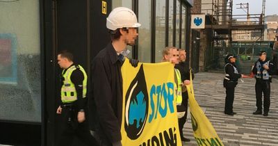 Extinction Rebellion Scotland activists smash Barclays bank windows in Glasgow