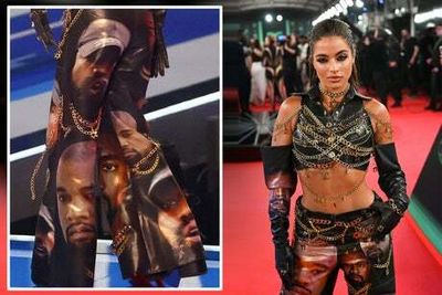 Israeli pop star Noa Kirel sports Kanye West’s face on outfit at MTV EMAs