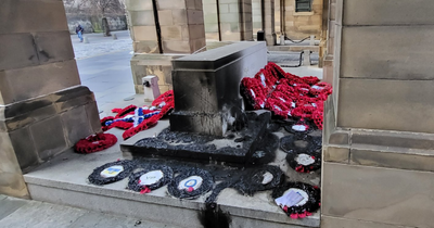 Remembrance Sunday wreaths at Edinburgh City Chambers war memorial 'set on fire'