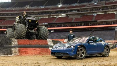 Porsche Taycan Cross Turismo Goes Sideways On Dirt With Monster Truck