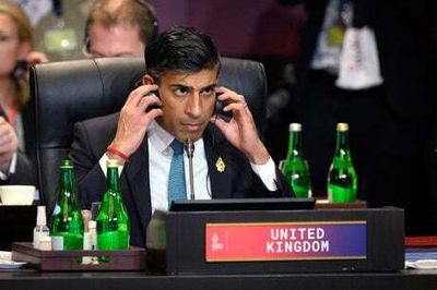 Rishi Sunak condemns Russia’s ‘barbaric’ war as he faces Sergei Lavrov at G20