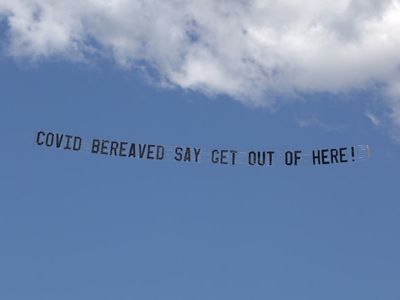 ‘Get out of here’: 35-metre banner flown over I’m a Celebrity camp in Matt Hancock protest