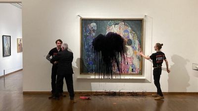 Eco-activists pour black liquid on Klimt masterpiece in Vienna's Leopold Museum