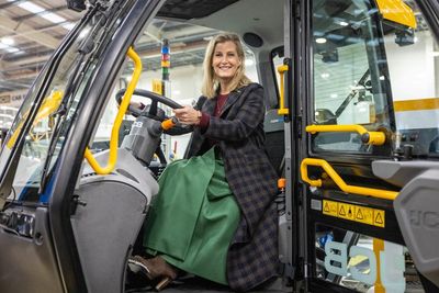 Sophie opens new £100m JCB plant and receives charity cheque for NSPCC