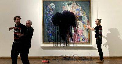 Climate activists attack famous painting by artist Gustav Klimt with black oily liquid