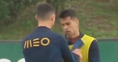 Man City's Joao Cancelo appears infuriated by Cristiano Ronaldo in training interaction