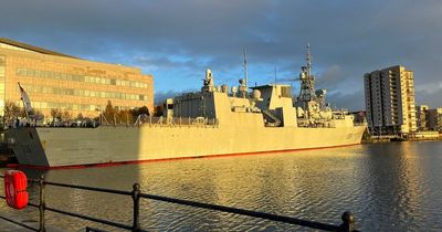 A massive military ship has docked in Cardiff Bay - and it's not from the UK