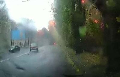 Terrifying moment blast narrowly misses motorists as Putin’s forces target Ukraine’s infrastructure