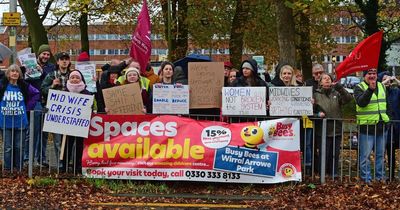 Protesters come together outside Arrowe Park Hospital to 'March with Midwives'