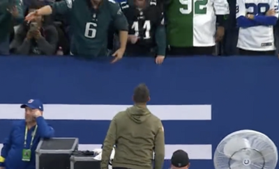 A fired-up Nick Sirianni stood on a bench to celebrate with Eagles fans after a win over the lowly Colts