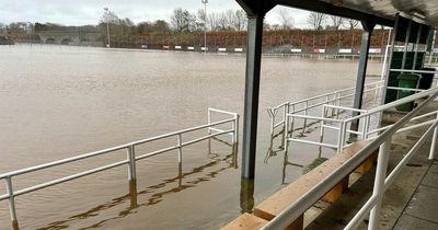 Scots football pitch totally submerged in water after severe flooding chaos