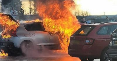 Motor engulfed in flames at Scots Asda car park as stunned shoppers watch on