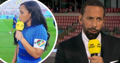 BBC's Alex Scott wears OneLove armband on live TV as Rio Ferdinand hits out at Wales and England for 'folding like a pack of cards'