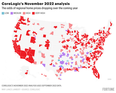 Where home prices are headed in 2023—this map shows CoreLogic's revised outlook for 392 housing markets