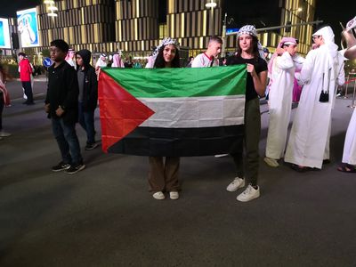 Palestinians wave their flag high at the Qatar World Cup