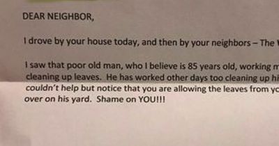 Woman branded 'shameful' in note after garden leaves blow onto neighbour's lawn