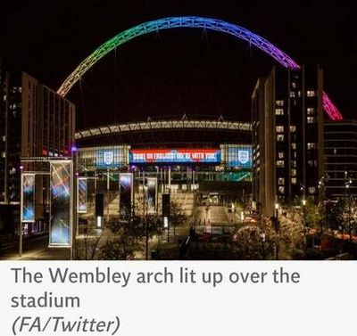 Wembley lit up with Rainbow colours in protest over FIFA OneLove armband ban