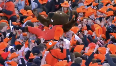 Oregon State’s mascot went for a wild crowdsurfing ride after 21-point comeback win over Oregon