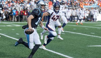 The Broncos’ awful season continued when Sam Darnold rolled his way into the end zone. Literally.