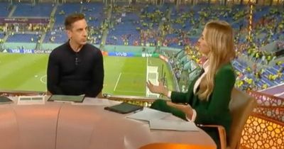 Gary Neville responds to "cheeky" Laura Woods after Cristiano Ronaldo question