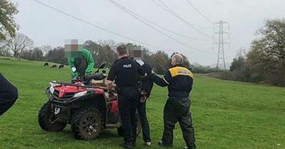 Sheep farmers help police herd suspects in tractor and quad bike across country fields