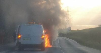 Huge blaze on double-decker bus closes Scots road as smoke billows above Fife