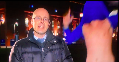 Topless Rangers fan gatecrashes live BBC interview with wild Michael Beale appointment chant