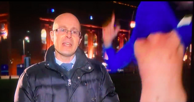 Topless Rangers fan interrupts live BBC Scotland interview with Michael Beale chant