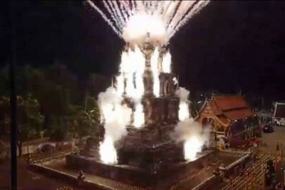 Historical pagoda undamaged by spectacular fireworks display