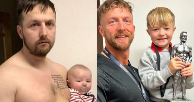 Father sheds four stone and transforms 'dad bod' to six pack by exercising with his newborn baby