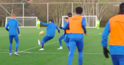 Alex Lowry catches out Rangers captain James Tavernier with training skill as he makes Beale ball case