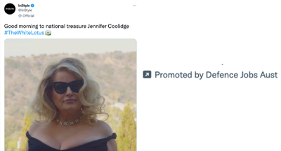 Did Defence pay Twitter to promote a tweet about White Lotus star Jennifer Coolidge?
