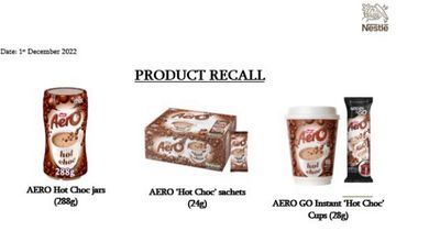 Nestlé recalls AERO hot chocolate products with 'do not eat' warning