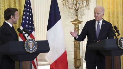 Biden, appearing with Macron, zeroes in on holding Russia accountable