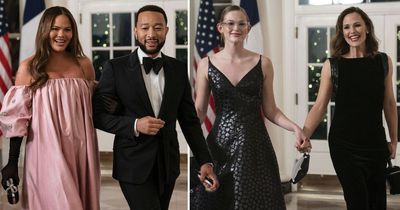 Pregnant Chrissy Teigen and husband John Legend enjoy glamorous White House dinner