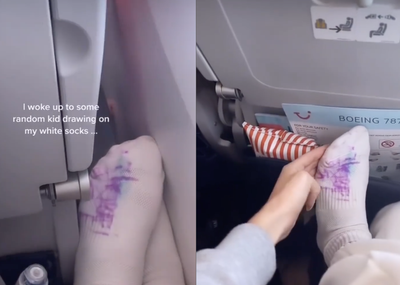 Plane passenger says she woke up to child drawing on her white socks
