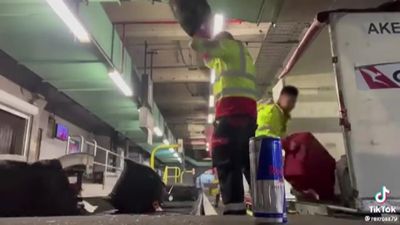 Baggage handlers filmed throwing Qantas luggage at airport stood down pending investigation