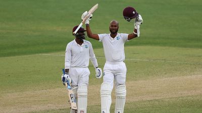 West Indies captain Kraigg Brathwaite reaches century late on day four of first Test at Perth Stadium