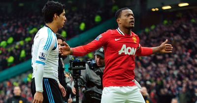 Former Manchester United defender Patrice Evra reacts following Luis Suarez's World Cup exit